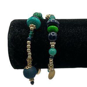 👗5/$25 - Gold/Blue Beaded Stretch Bracelet Set